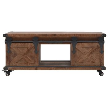 Mesa De Centro De Madera Maciza De Abeto Marrón 91x51x38 Cm