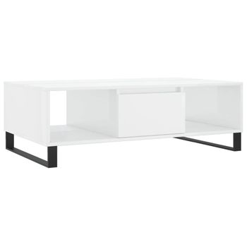 Mesa De Centro Madera De Ingeniería Blanco Brillo 104x60x35 Cm