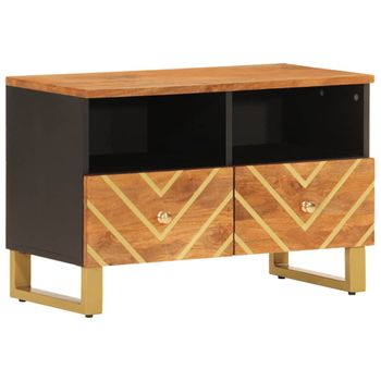 Mueble De Tv Madera De Mango Marrón Negro 70x33,5x46 Cm