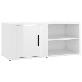 Mueble De Tv Madera Contrachapada Blanco Brillo 80x31,5x36 Cm