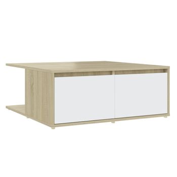 Mesa De Centro Madera Contrachapada Blanco Y Roble 80x80x31 Cm