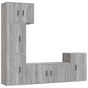 Set De Muebles Para Tv 5 Piezas Madera Contrachapada Gris Sonoma