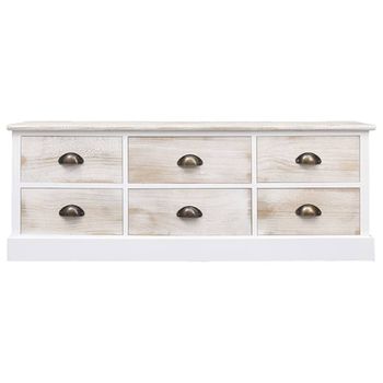 Mueble De Tv Madera Paulownia Blanco Y Marrón Claro 108x30x40cm