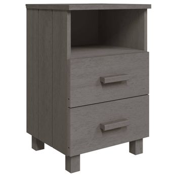 Mesita De Noche Hamar Madera Pino Maciza Gris Claro 40x35x62 Cm