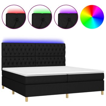 Cama Box Spring Colchón Y Luces Led Tela Negro 200x200 Cm