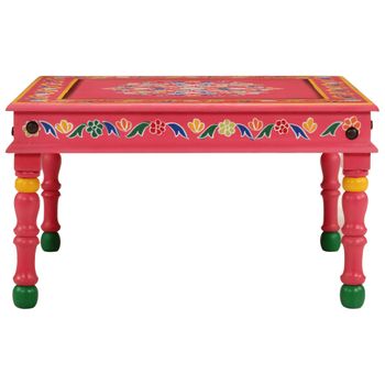 Mesa De Centro Madera Maciza De Mango Rosa Pintada A Mano