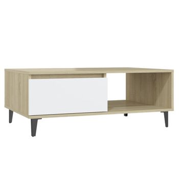 Mesa De Centro Madera Contrachapada Blanco Y Roble 90x60x35 Cm