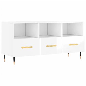 Mueble De Tv Madera Contrachapada Blanco Brillo 102x36x50 Cm