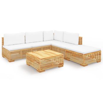 Juego Muebles De Jardín 6 Piezas Y Cojines Madera Maciza Teca