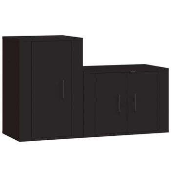 Set De Muebles Para Tv 2 Piezas Madera Contrachapada Negro