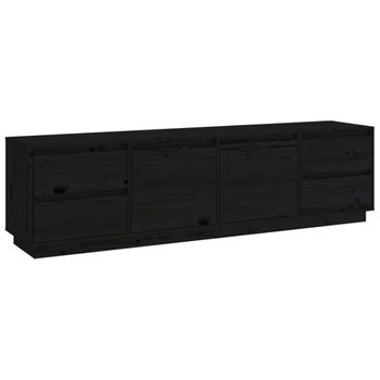 Mueble De Tv Madera Maciza De Pino Negro 176x37x47,5 Cm