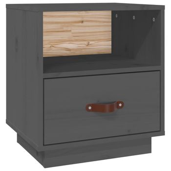 Mesita De Noche Madera Maciza De Pino Gris 40x34x45 Cm