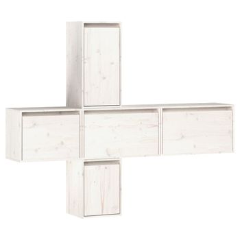 Muebles Para Tv 5 Piezas Madera Maciza De Pino Blanco