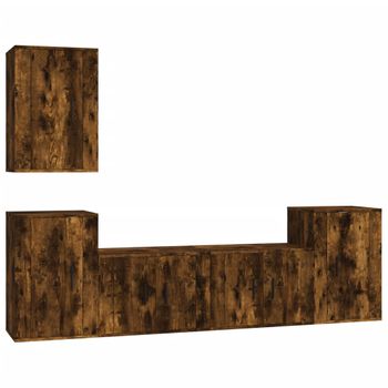 Set De Muebles De Tv 5 Piezas Madera Contrachapada Roble Ahumado