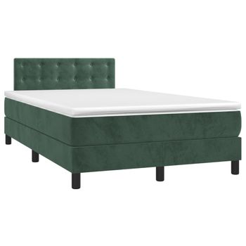 Cama Box Spring Con Colchón Terciopelo Verde Oscuro 120x190 Cm