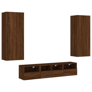 Muebles De Tv De Pared 5 Piezas Madera De Ingeniería Marrón Roble