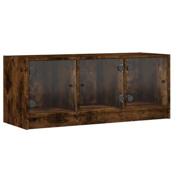 Mueble De Tv Con Puertas De Vidrio Roble Ahumado 102x37x42 Cm