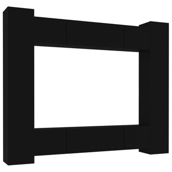 Set De Muebles Para Tv 8 Piezas Madera Contrachapada Negro