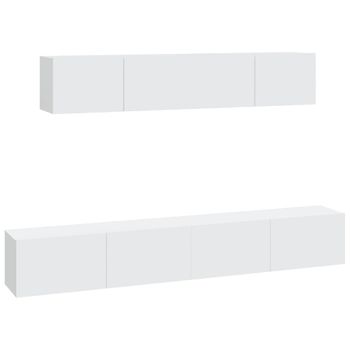 Set De Muebles Para Tv 4 Piezas Madera Contrachapada Blanco