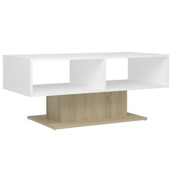 Mesa De Centro Contrachapada Blanco Y Roble 103,5x50x44,5 Cm