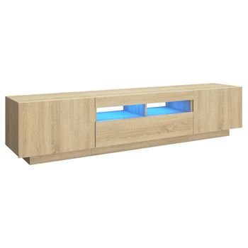 Armario Tv Con Luces Led Color Roble Sonoma 180x35x40 Cm