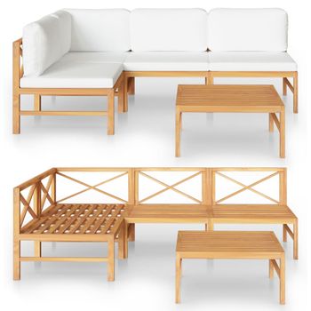 Set De Muebles De Jardín 5 Piezas Madera De Teca Y Cojines Crema