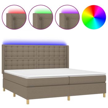 Cama Box Spring Colchón Y Luces Led Tela Gris Taupe 200x200 Cm