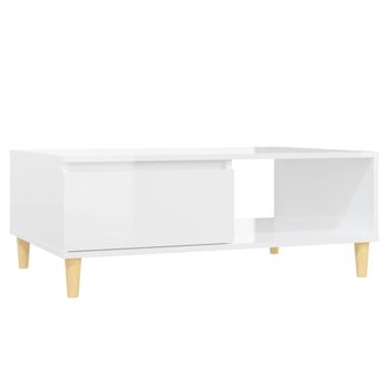 Mesa De Centro Madera Contrachapada Blanco Brillo 90x60x35 Cm