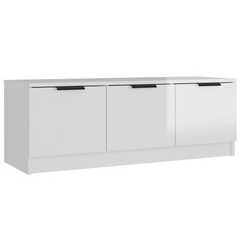 Mueble De Tv Madera Contrachapada Blanco Brillo 102x35x36,5 Cm