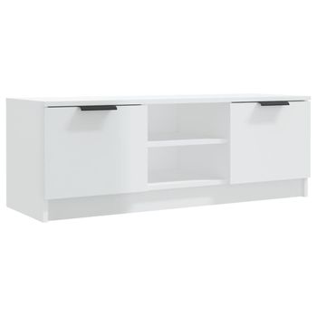 Mueble De Tv Madera Contrachapada Blanco Brillo 102x35x36,5 Cm