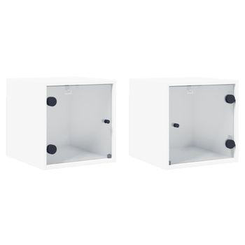 Mesitas De Noche Con Puertas De Vidrio 2 Unidades Blanco 35x37x35 Cm