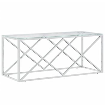 Mesa De Centro Acero Inoxidable Y Vidrio 110x45x45 Cm