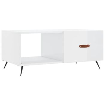 Mesa De Centro Madera Contrachapada Blanco Brillo 90x50x40 Cm