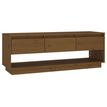 Mueble De Tv Madera Maciza De Pino Marrón Miel 110,5x34x40 Cm