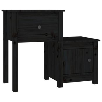 Mesita De Noche Madera Maciza De Pino Negro 79,5x38x65,5 Cm