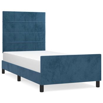 Estructura Cama Con Cabecero Terciopelo Azul Oscuro 90x190 Cm