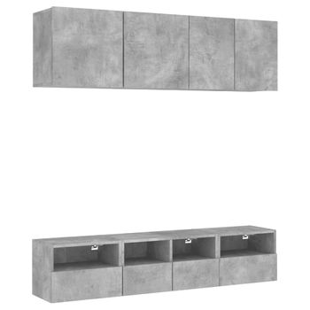 Muebles De Tv De Pared 5 Piezas Madera Ingeniería Gris Hormigón