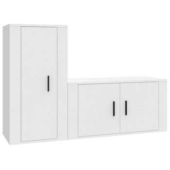 Set De Muebles De Tv 2 Piezas Madera Contrachapada Blanco