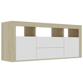 Mueble Para Tv Madera Contrachapada Blanco Y Roble 120x30x50 Cm