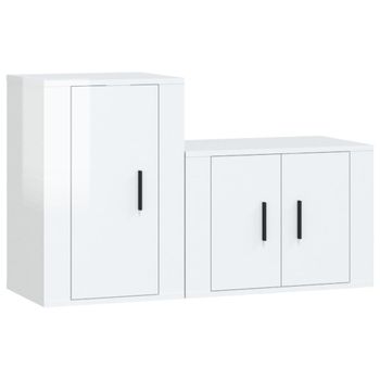 Set De Muebles De Tv 2 Piezas Madera Contrachapada Blanco Brillo