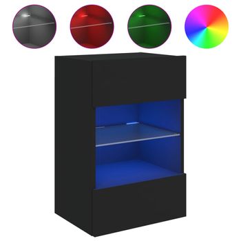 Mueble De Tv De Pared Con Luces Led Negro 40x30x60,5 Cm