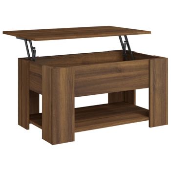 Mesa De Centro Madera Contrachapada Roble Marrón 79x49x41 Cm