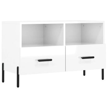 Mueble De Tv Madera Contrachapada Blanco Brillo 80x36x50 Cm