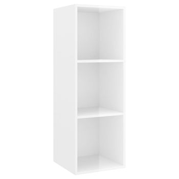 Mueble Tv Pared Madera Contrachapada Blanco Brillo 37x37x107 Cm