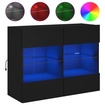 Mueble De Tv De Pared Con Luces Led Negro 78,5x30x60,5 Cm