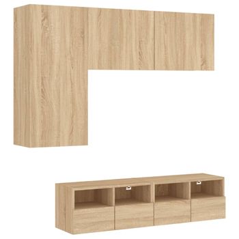 Muebles De Tv De Pared 4 Piezas Madera De Ingeniería Roble Sonoma