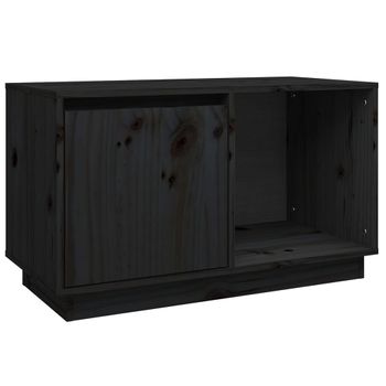 Mueble De Tv De Madera Maciza De Pino Negro 74x35x44 Cm