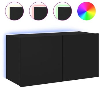 Mueble De Tv De Pared Con Luces Led Negro 80x35x41 Cm