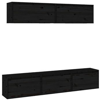 Muebles Para Tv 5 Piezas Madera Maciza De Pino Negro