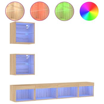 Muebles Tv Pared Con Led 5 Piezas Madera Ingeniería Roble Sonoma